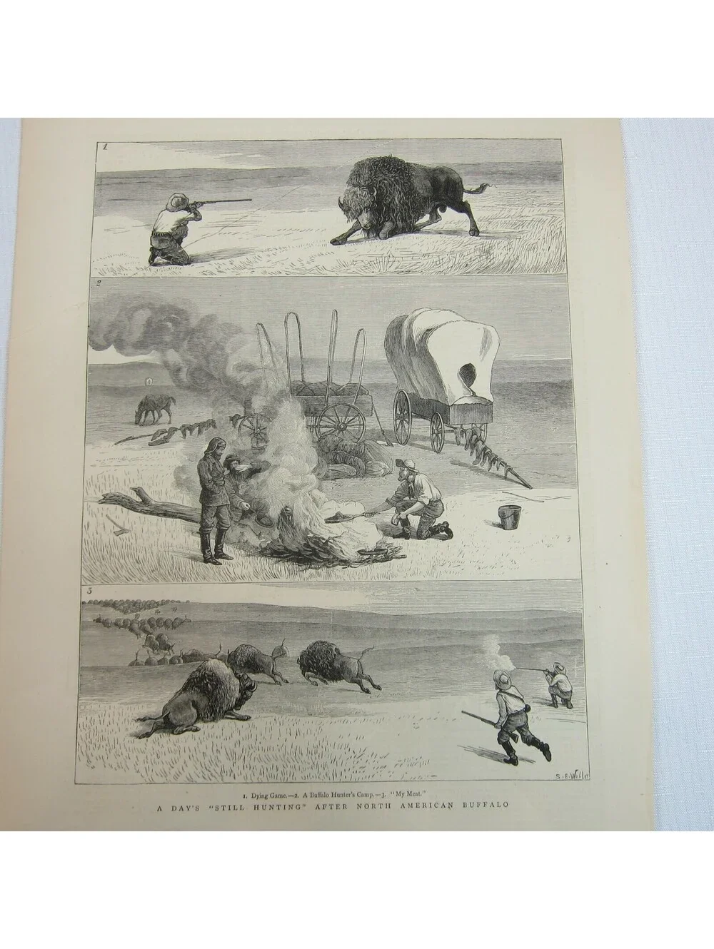 Antique 1877 Print A Days Still Hunting After North American Buffalo The Graphic